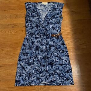 Michael Kors Navy Swirl Dress with Tan Belt